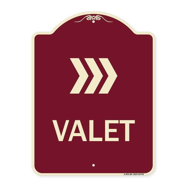 Designer Series Valet Right Arrow, Burgundy Heavy-Gauge Aluminum Sign, 24" x 18", BU-1824-22744